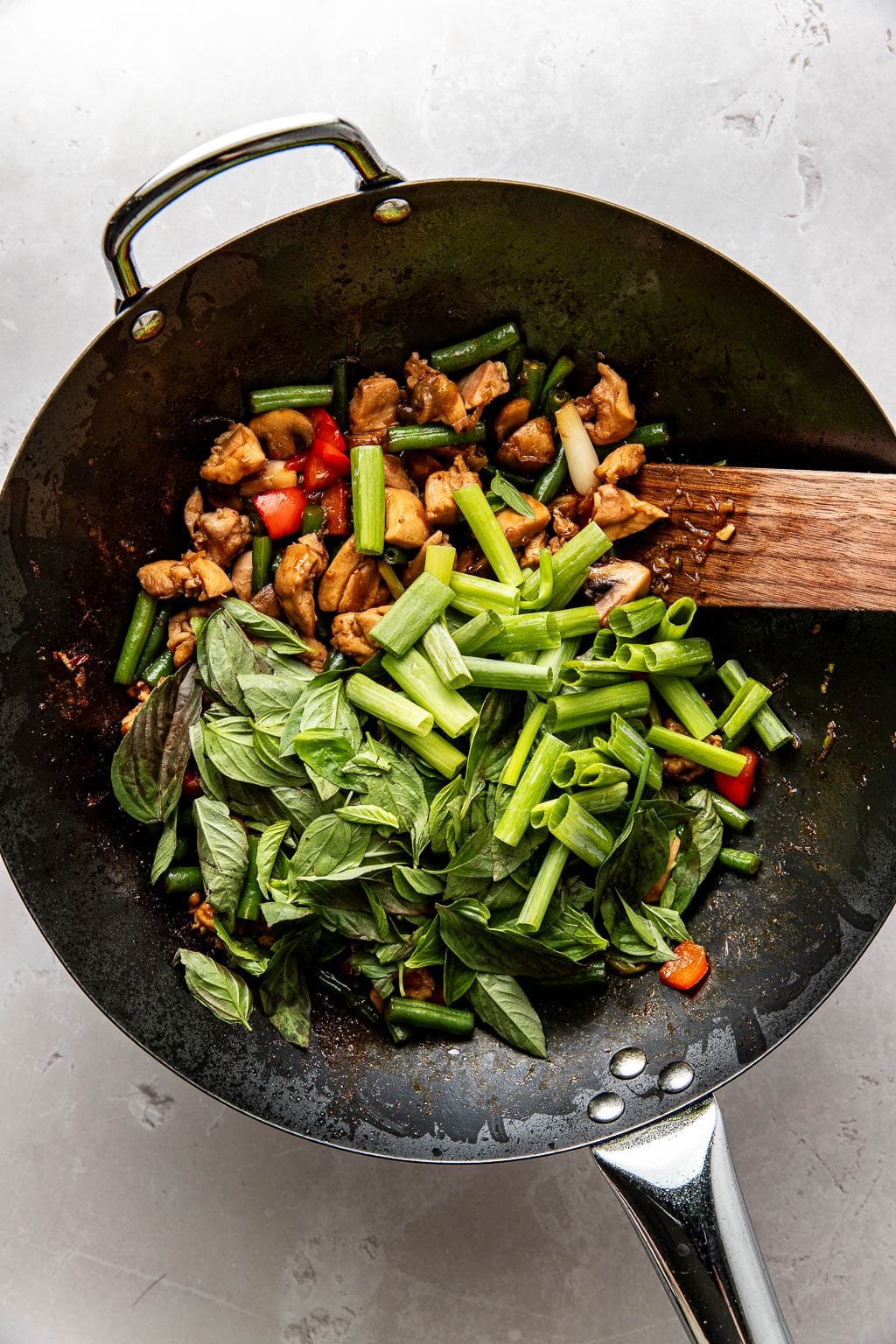 Chicken and vegetables in a wok