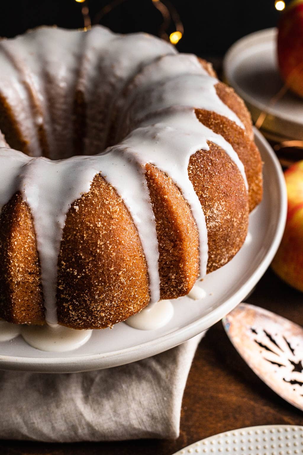 A glazed apple Cider Donut Cake