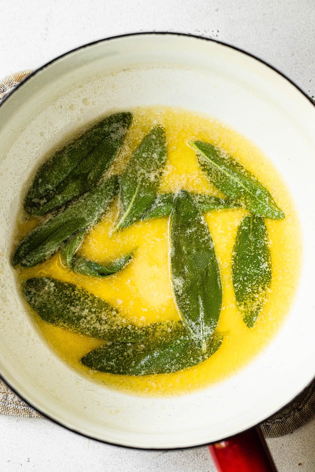 Sage butter in a skillet 