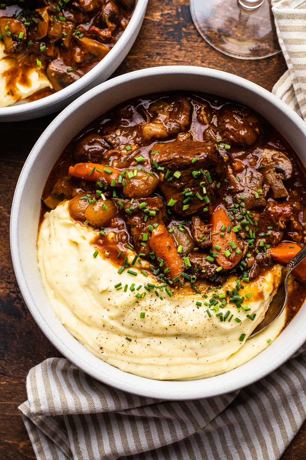 Classic Beef Bourguignon with mashed potatoes