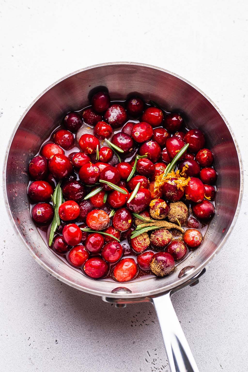Cranberry sauce ingredients in a saucepan 
