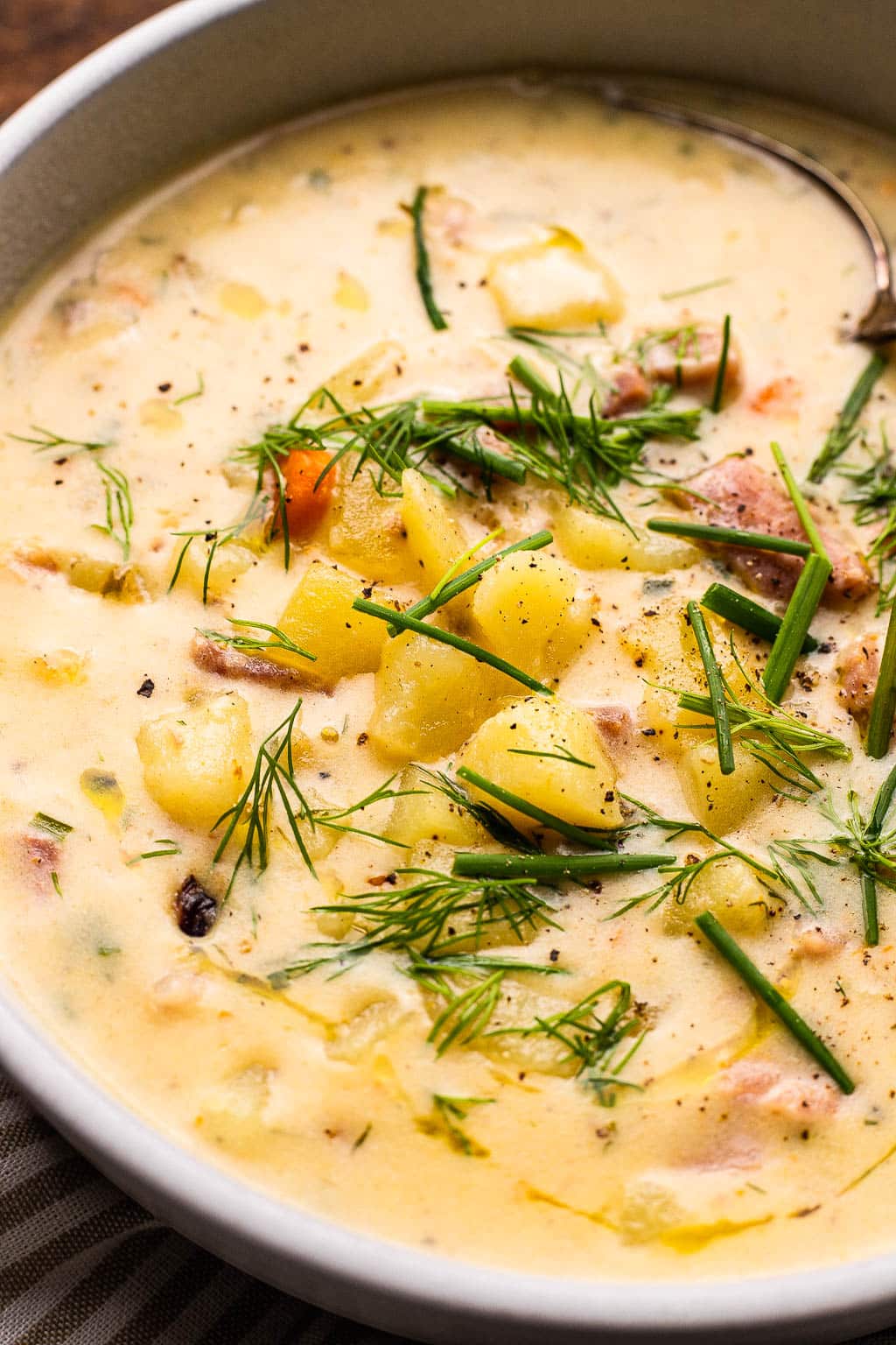 A bowl of Creamy Ham and Potato Soup