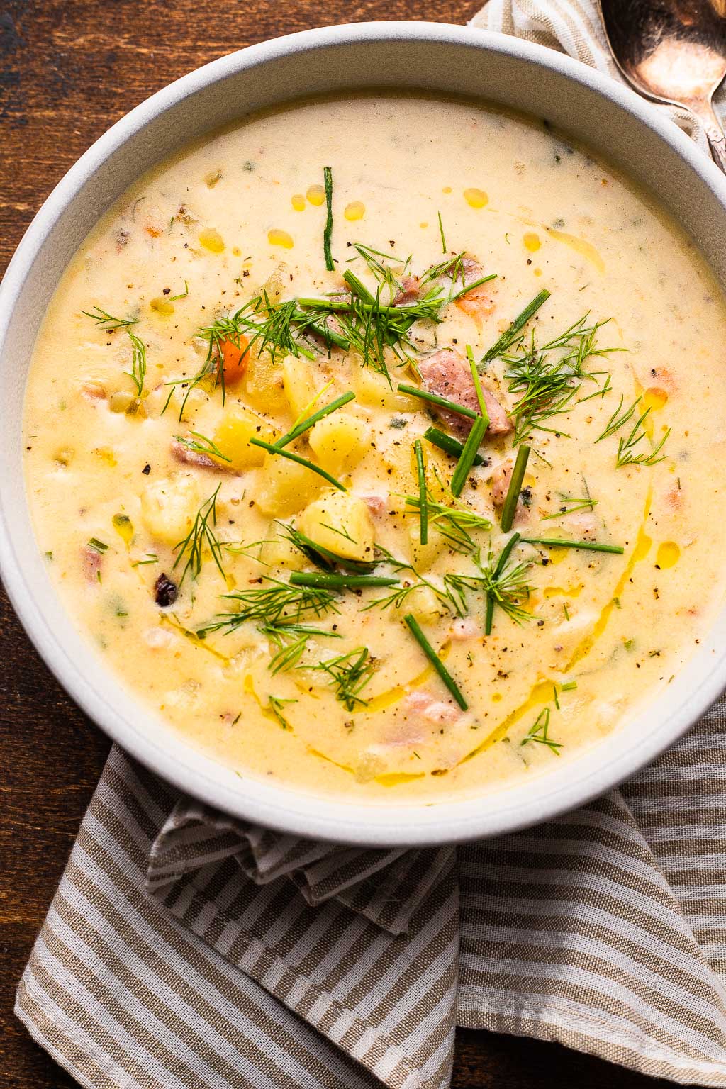 A bowl of Creamy Ham and Potato Soup