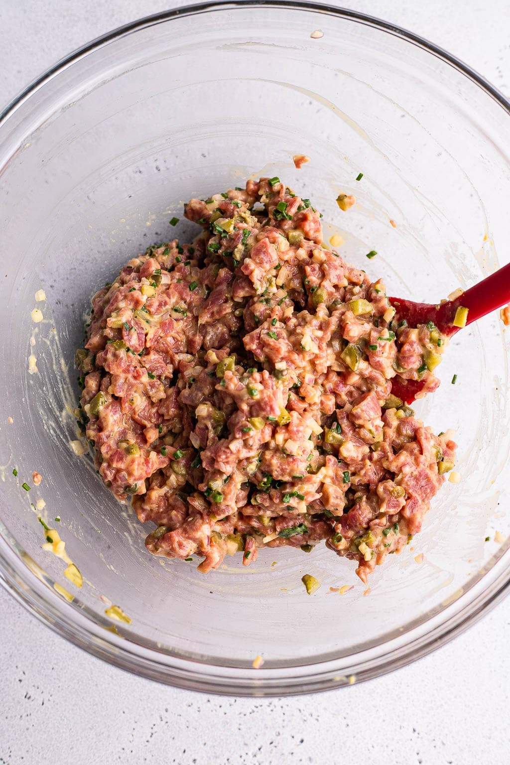 filet mignon tartare in bowl 