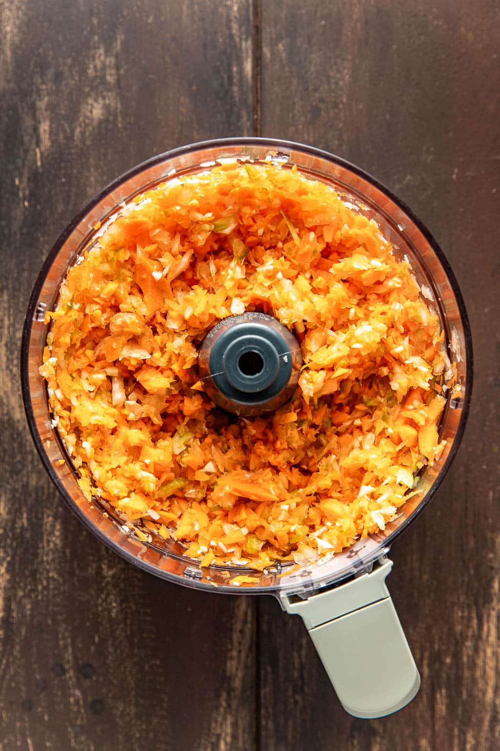 Finely minced soffritto in a food processor 