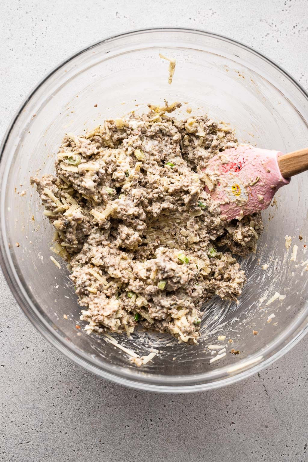 sausage cheese filling in mixing bowl 