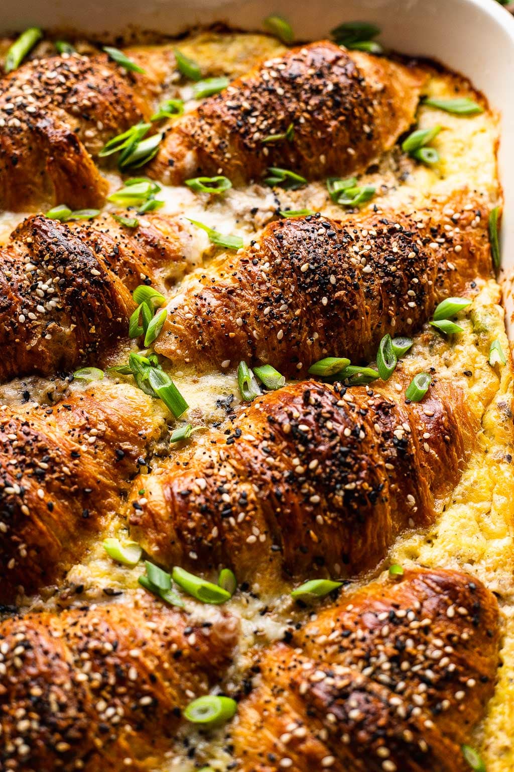 Croissant Breakfast Casserole in a baking dish