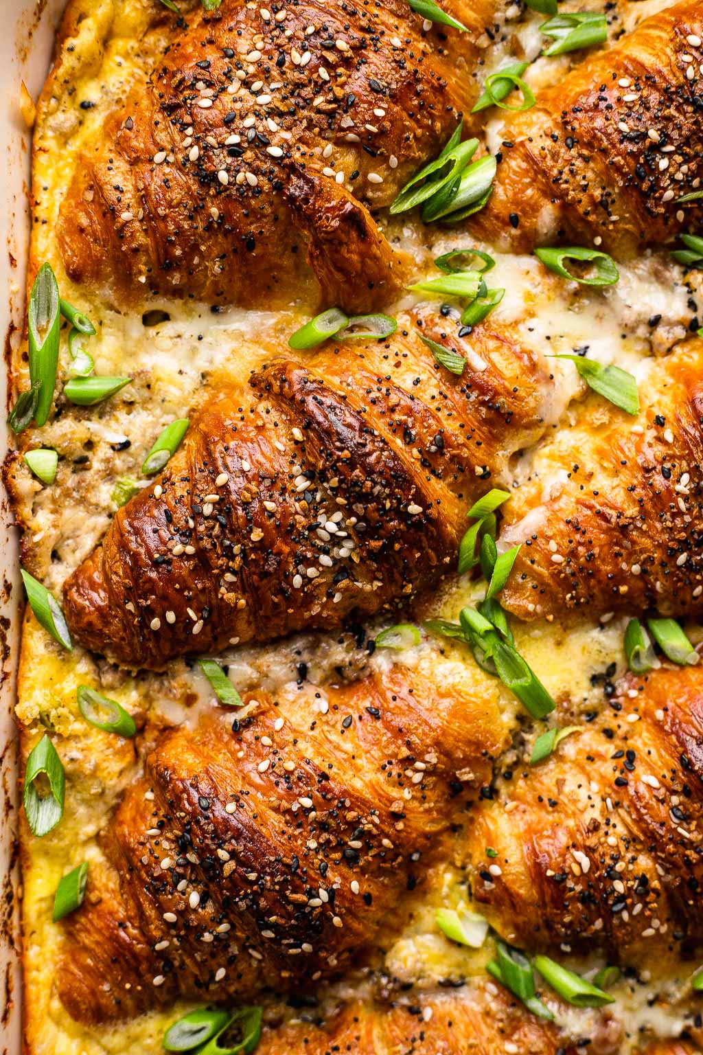 Croissant Breakfast Casserole in a baking dish