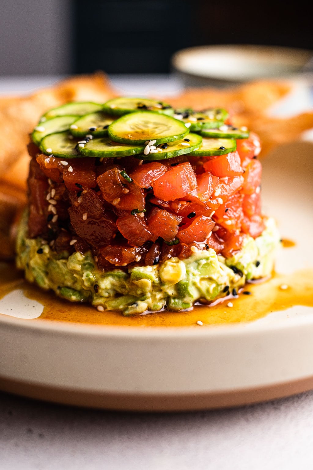 Tuna Tartare over spicy avocado