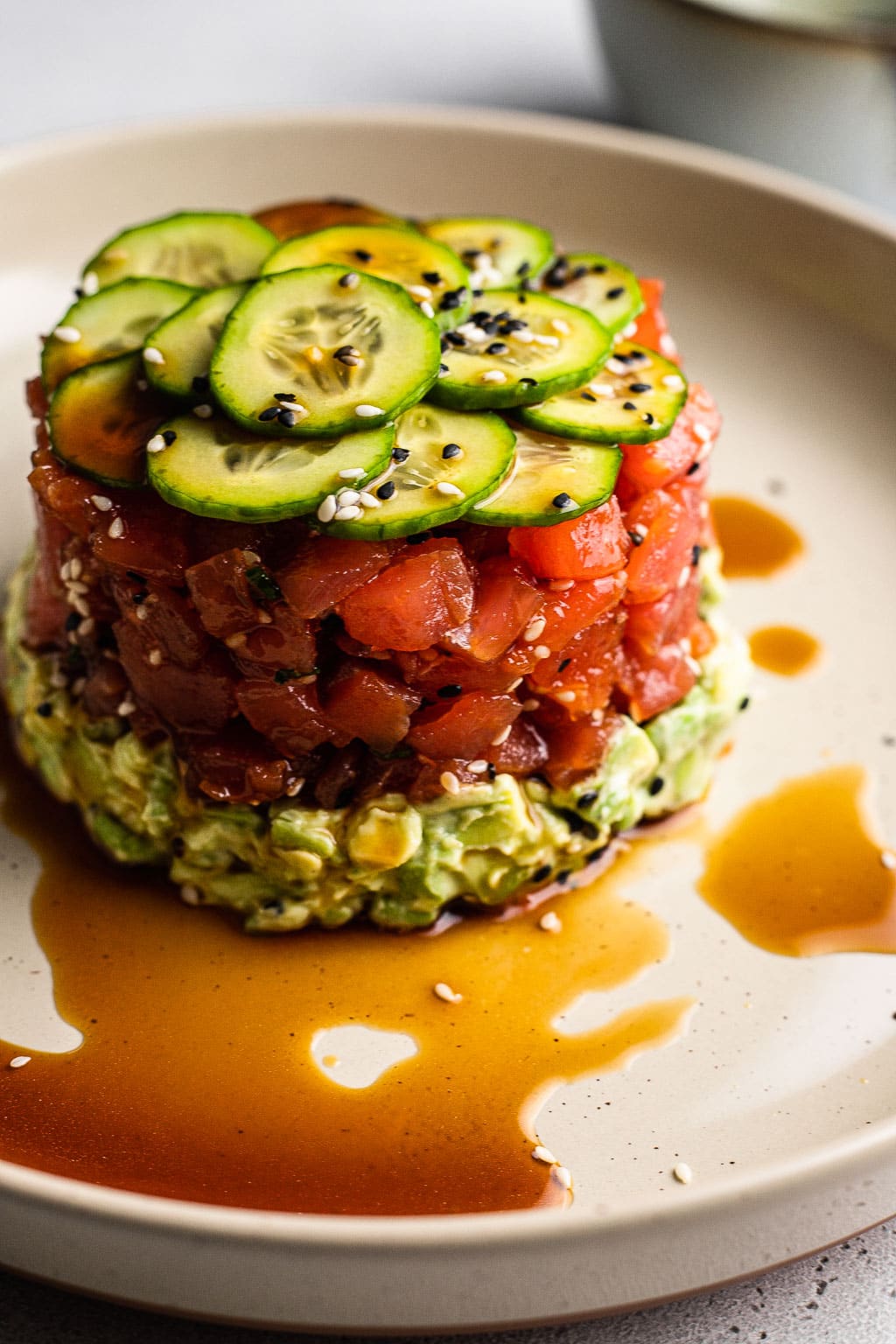 spicy tuna and avocado tartare on a plate
