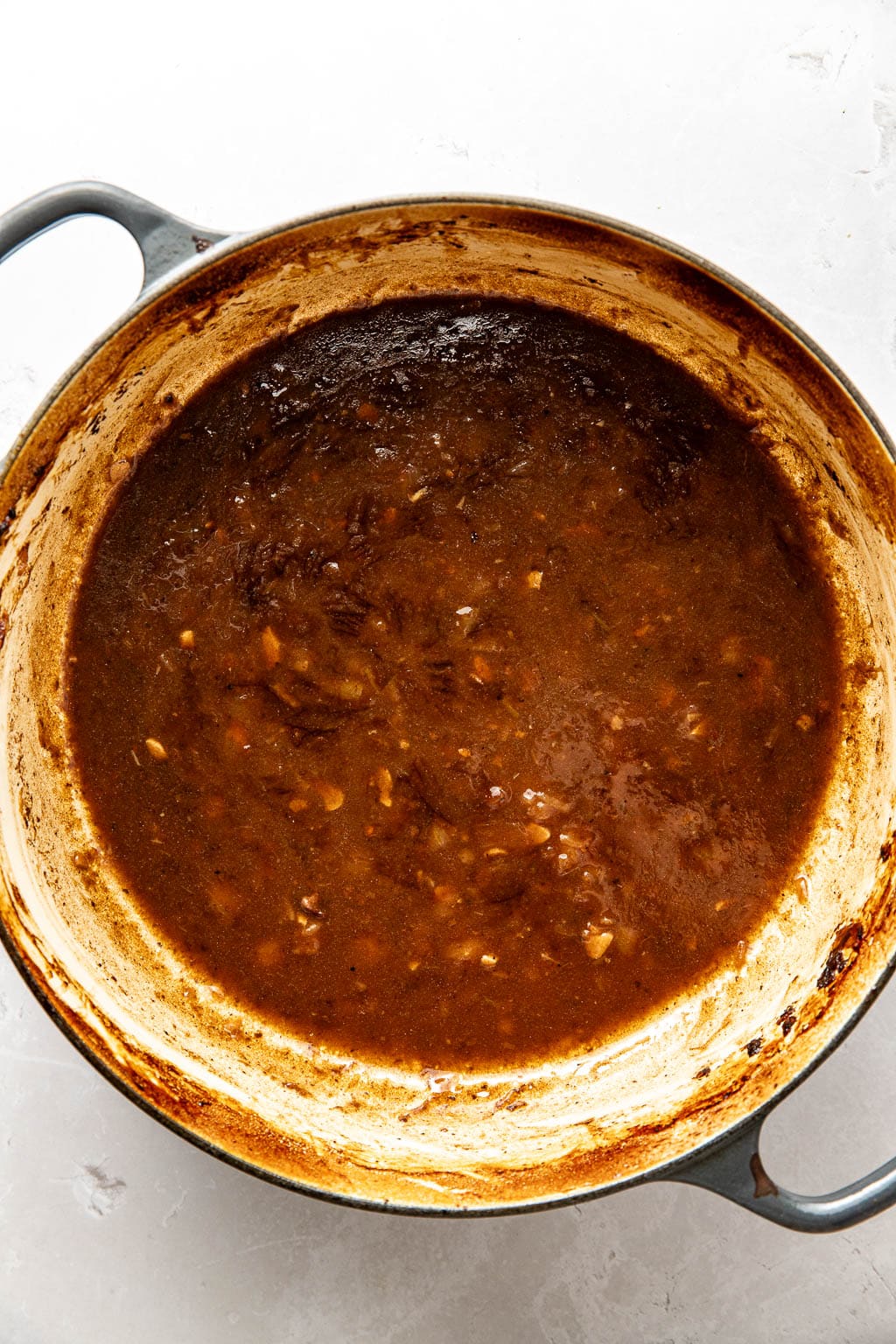 pot roast gravy in a dutch oven