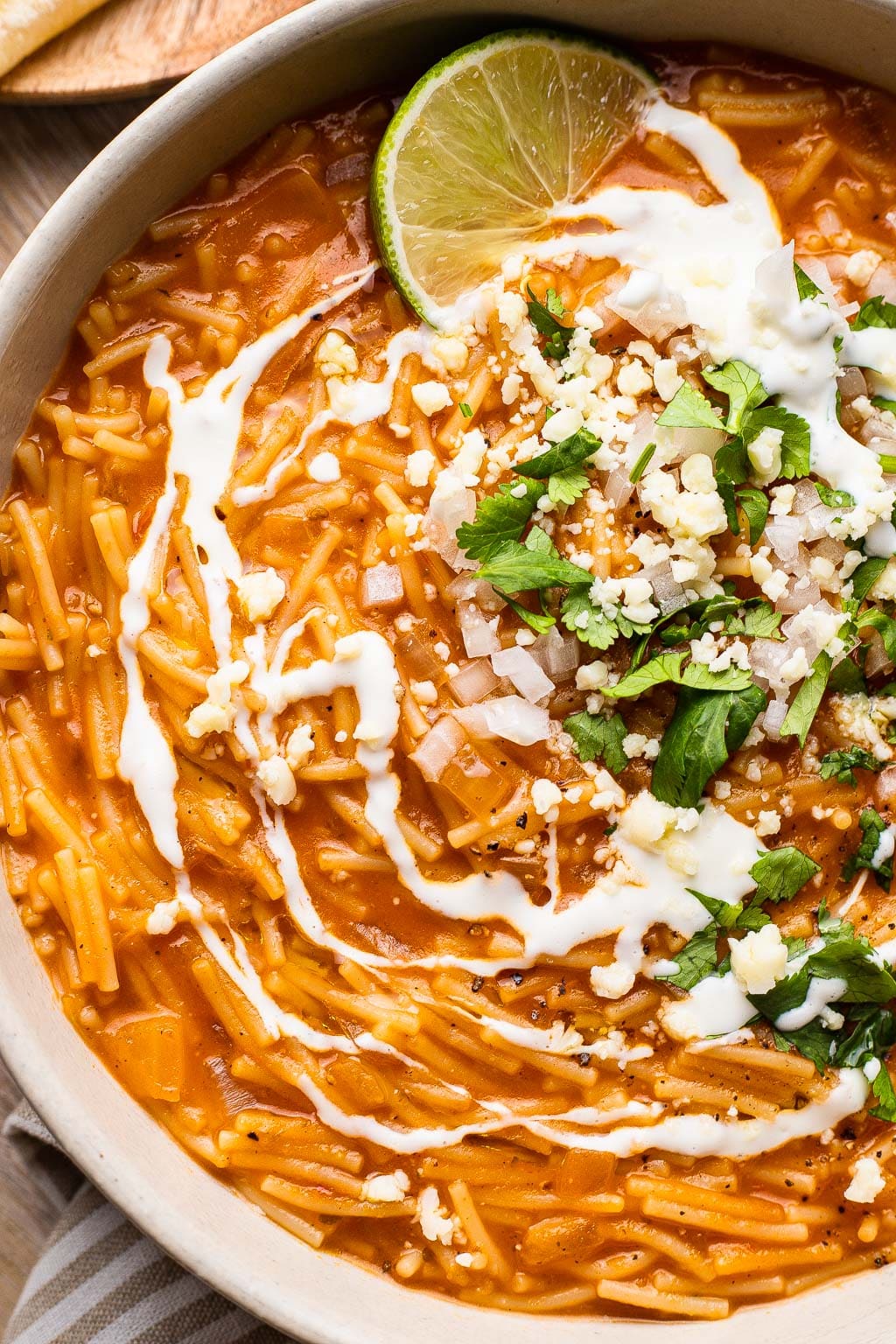 a bowl of Mexican noodle soup 