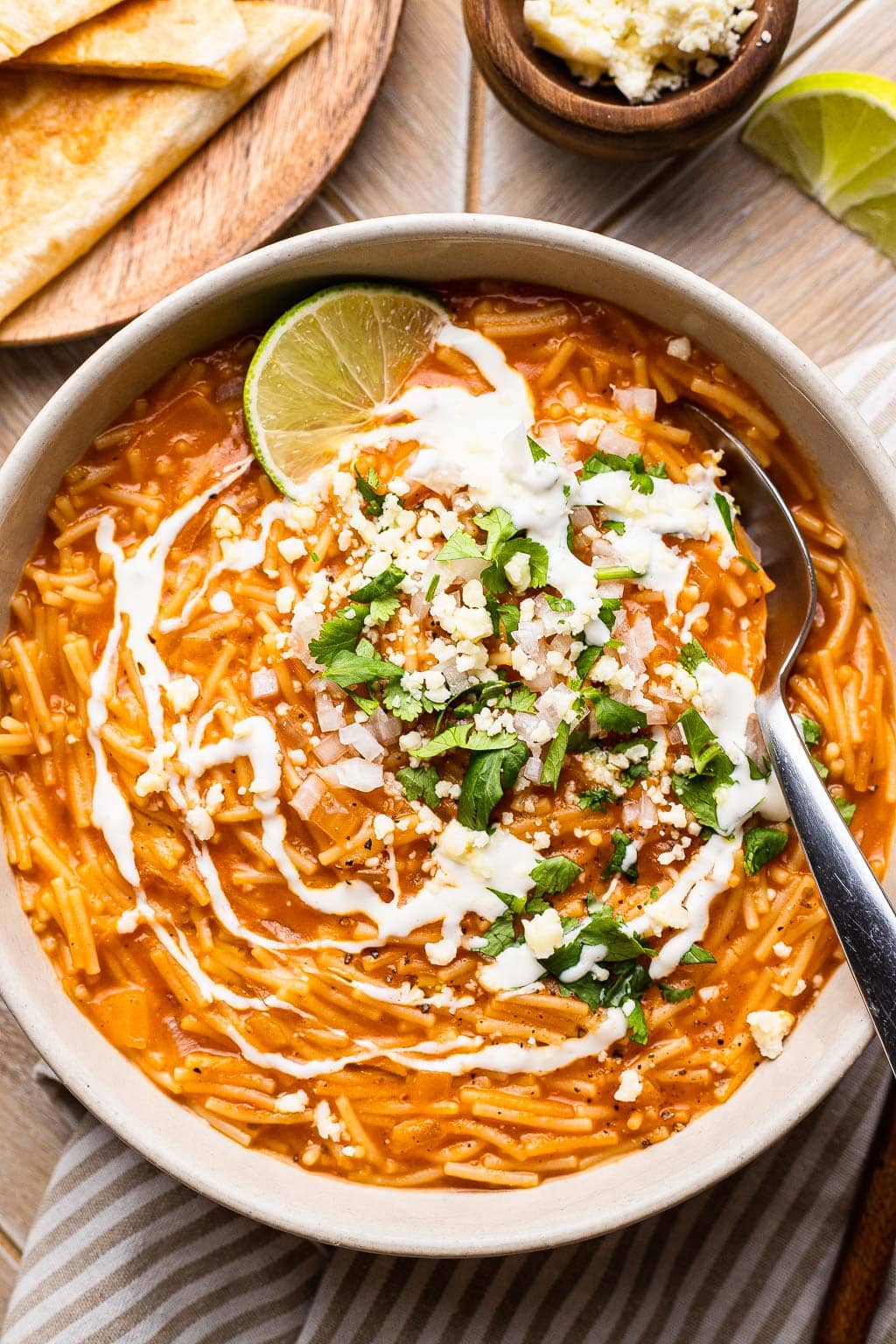 a bowl of Mexican fideo soup