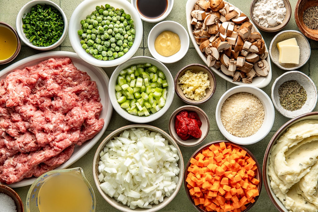 ground turkey cottage pie ingredients laid out