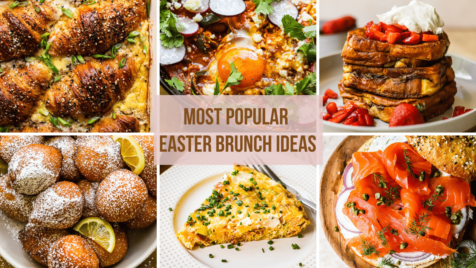 Photo collage showing Easter brunch dishes 