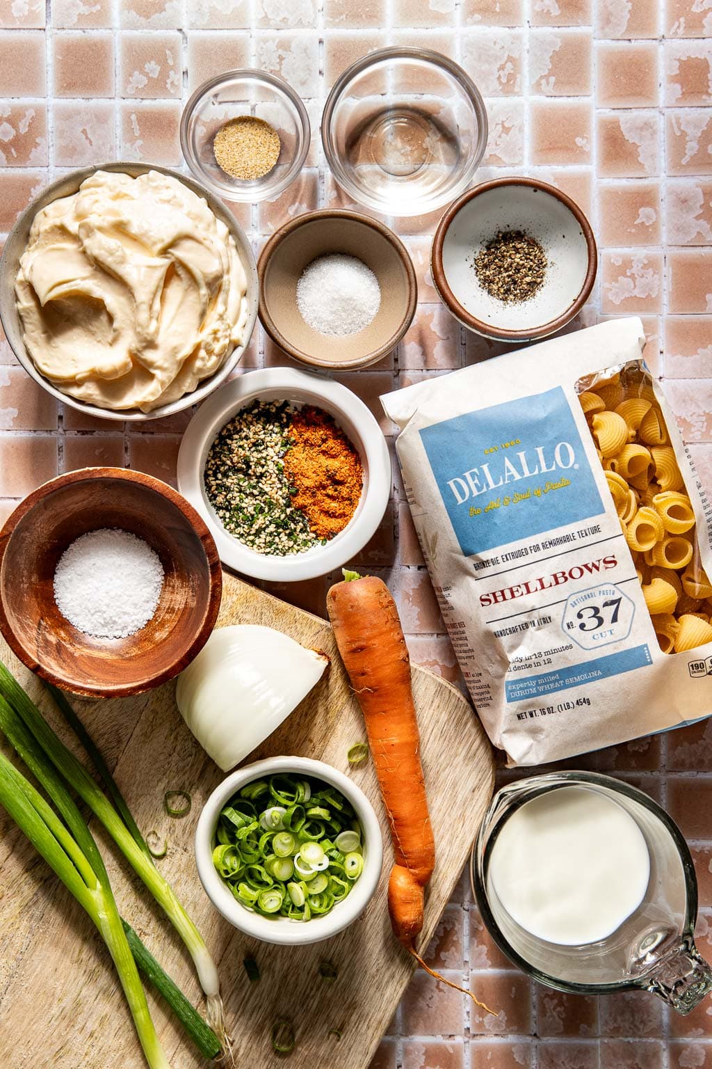 hawaiian-style mac salad ingredients laid out