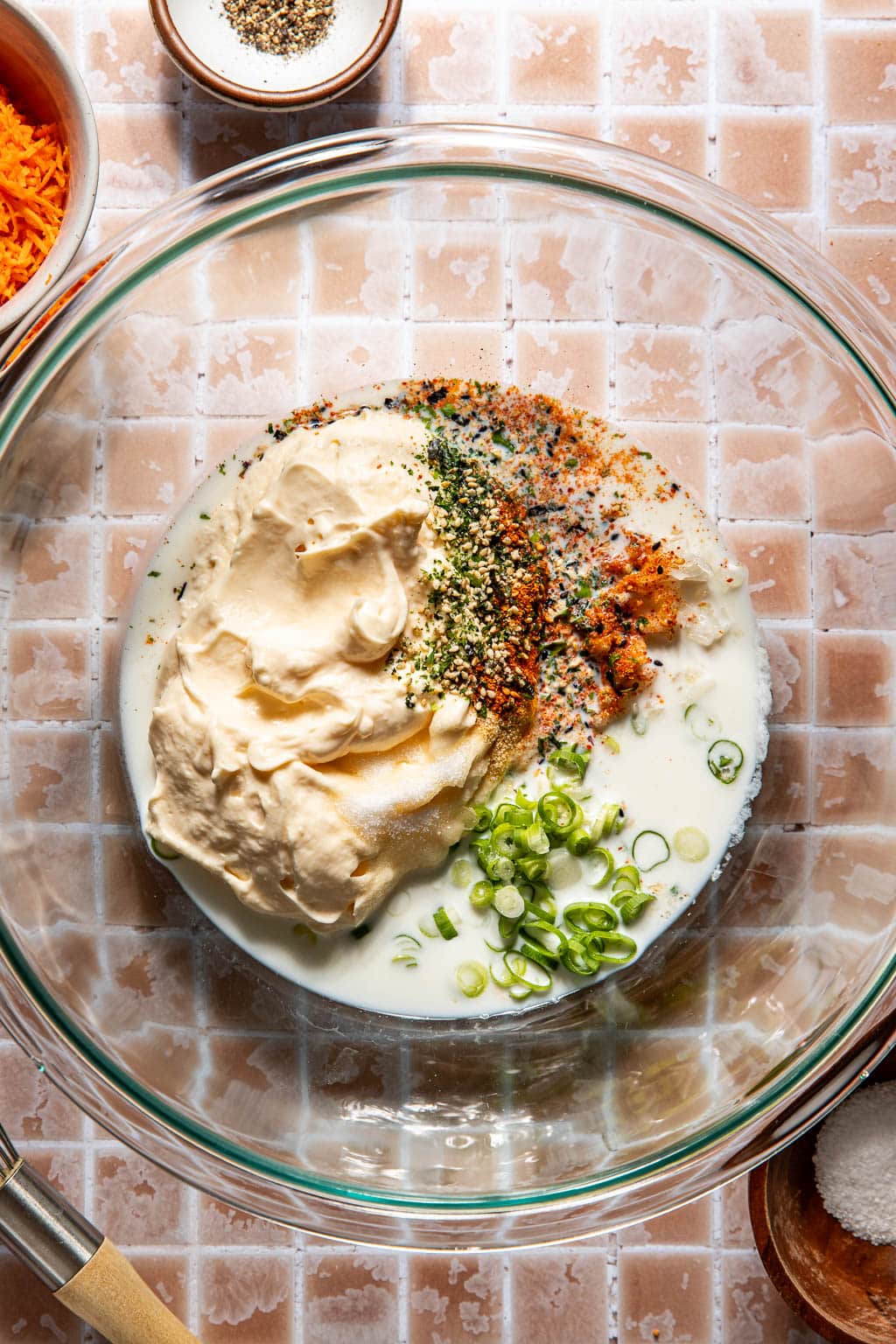 mac salad dressing ingredients before mixing