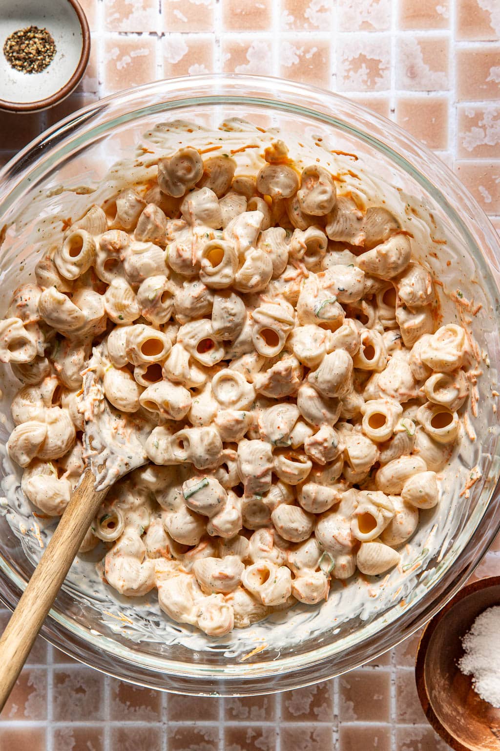 hawaiian-style mac salad after mixing