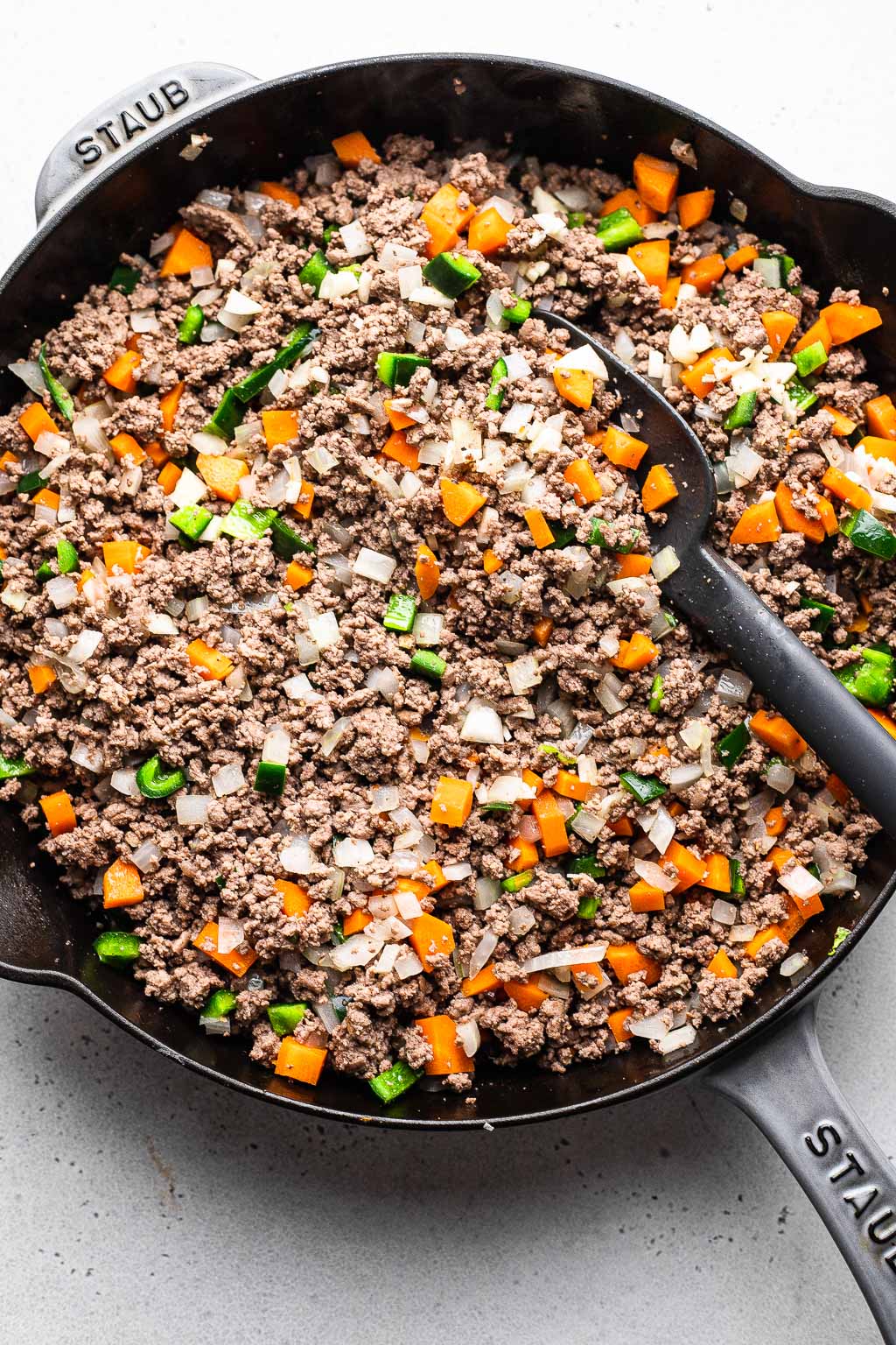 Process shot of picadillo cooking 