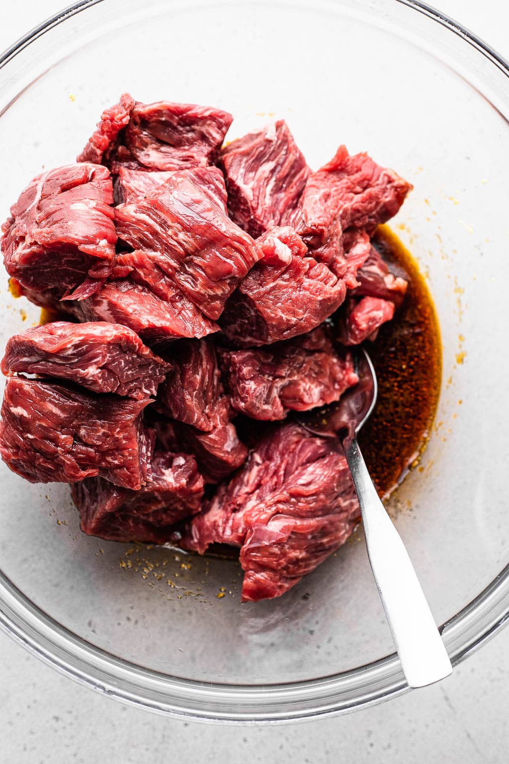 Steak marinating for steak kabobs