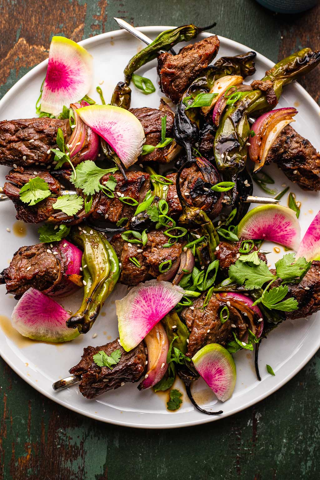 Grilled Steak Kabobs with Shishito peppers