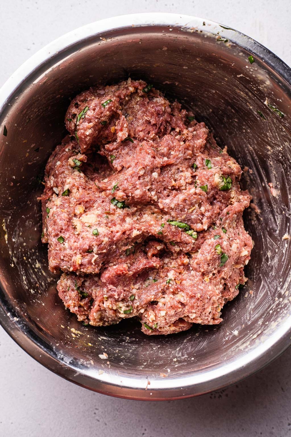 Homemade meatball mixture in a bowl 
