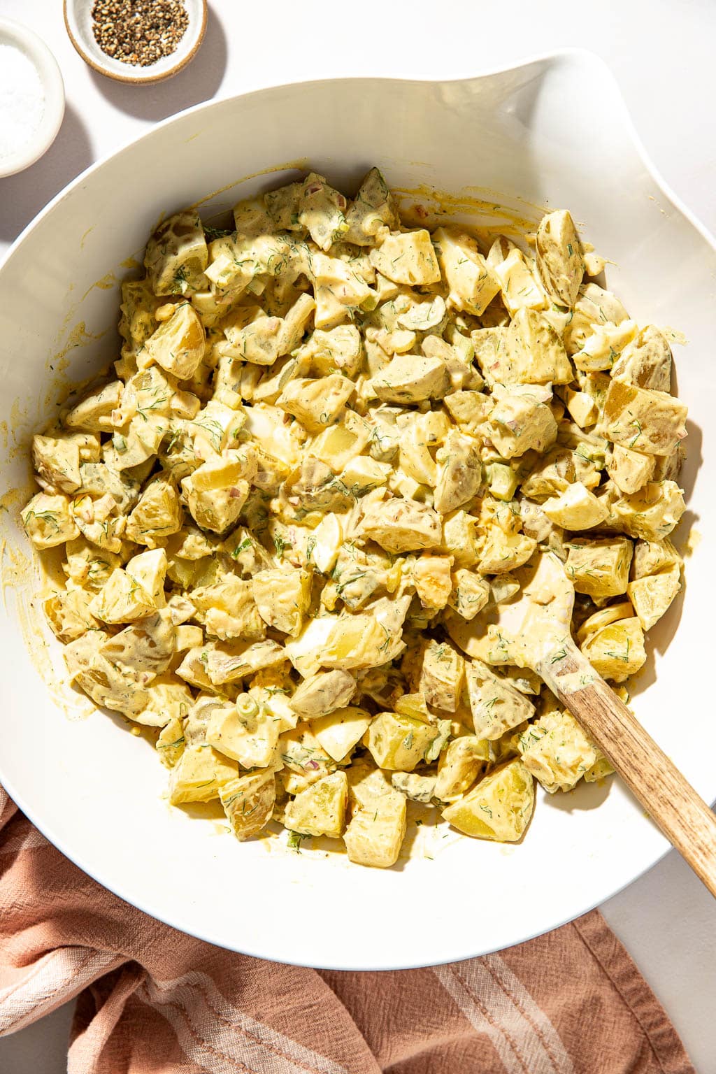 Finished potato salad after mixing