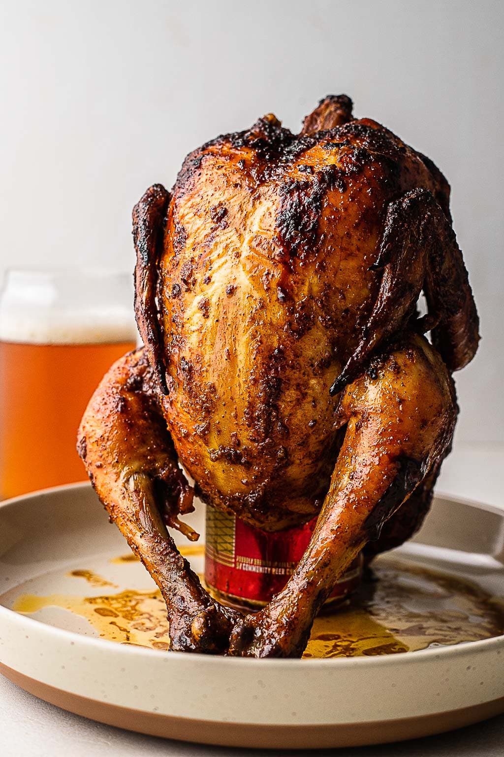 A crispy beer can chicken 