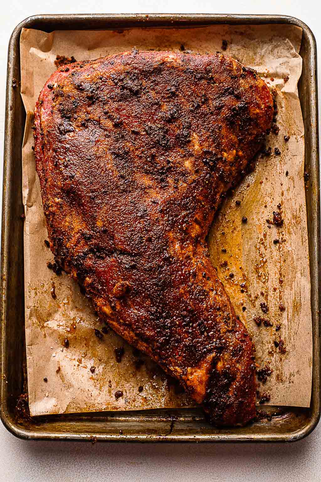 A tri-tip rubbed with a coffee rub 
