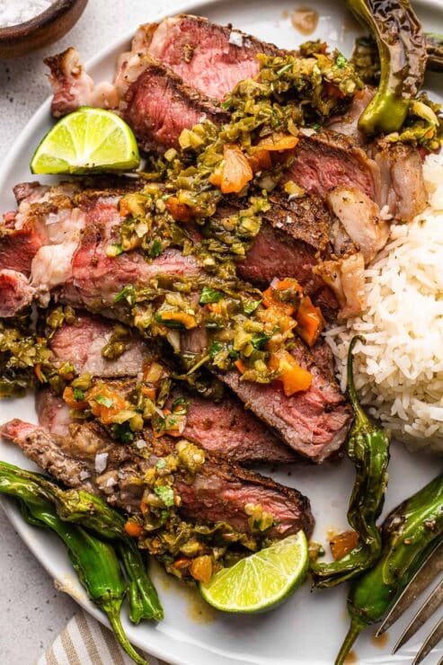 Grilled Ribeye Steak with Shishito Salsa