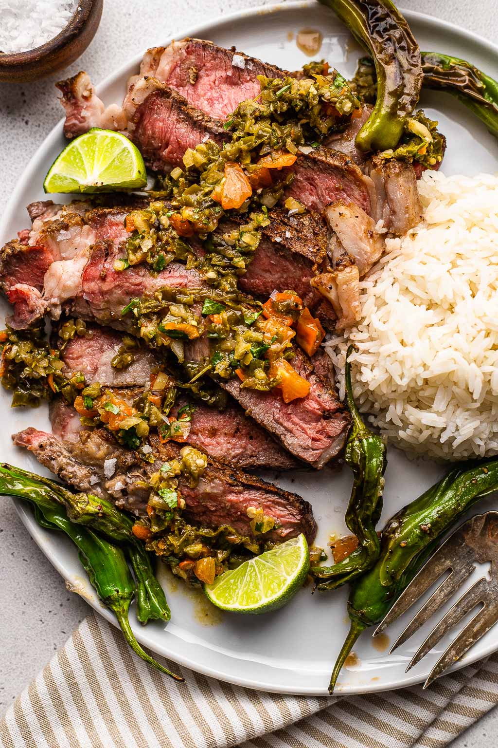 Grilled Ribeye with Shishito Salsa