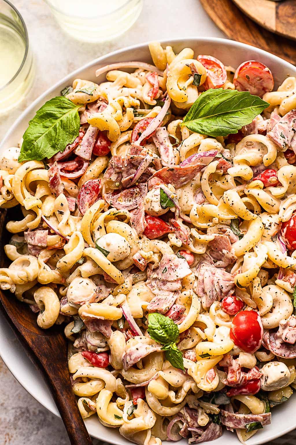 grinder sub pasta salad in a bowl 