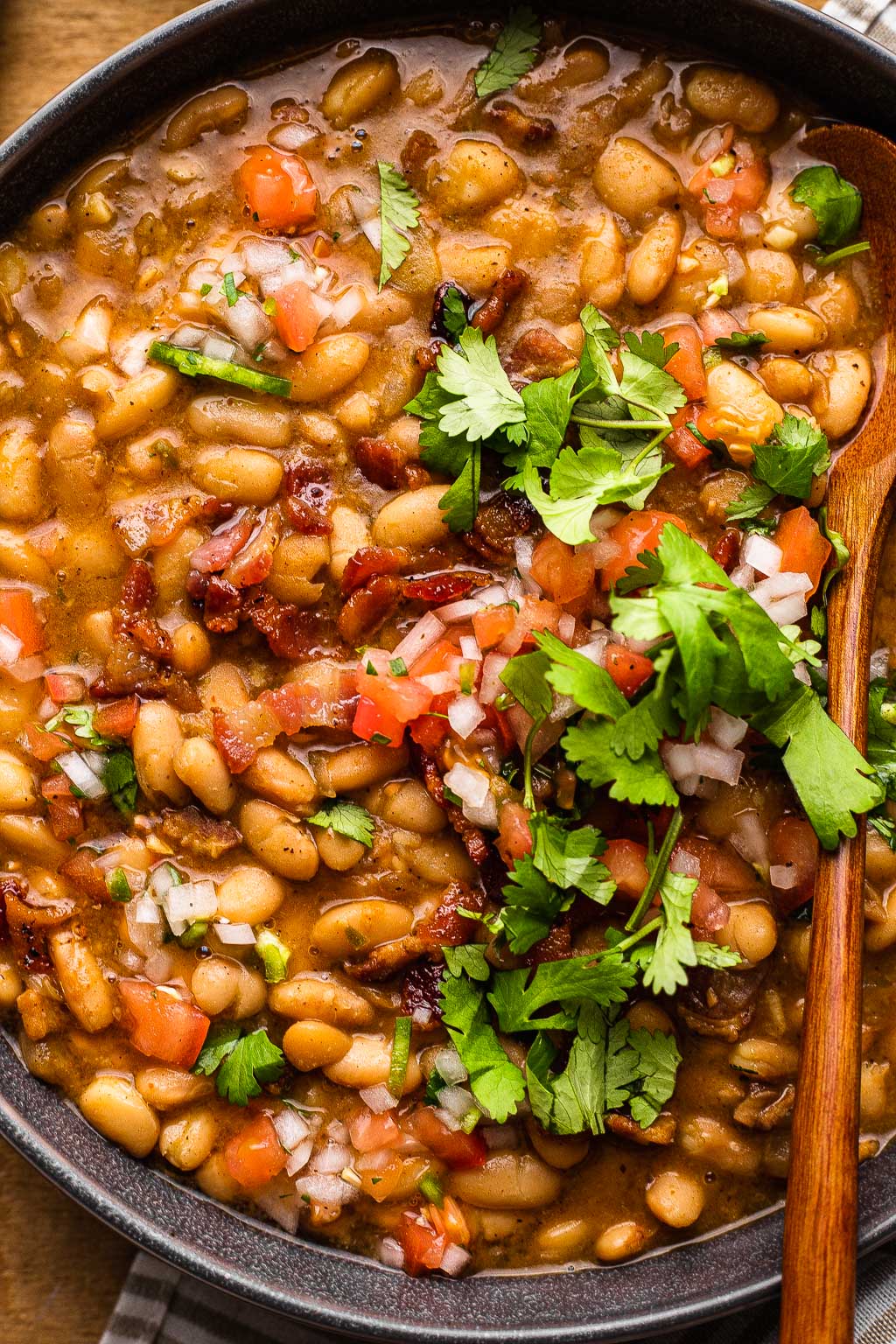 overhead view of borracho beans