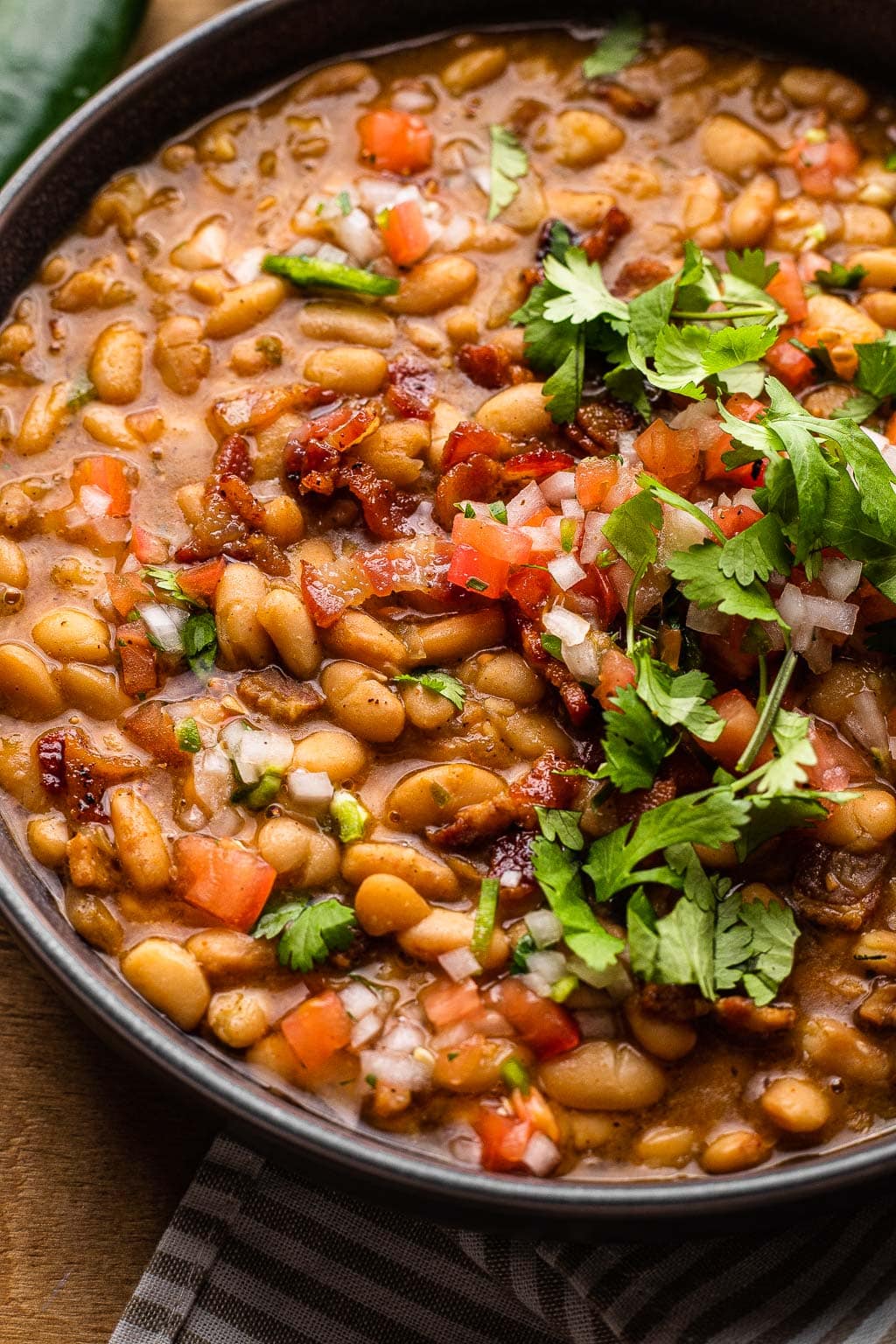 Close up view of borracho beans 