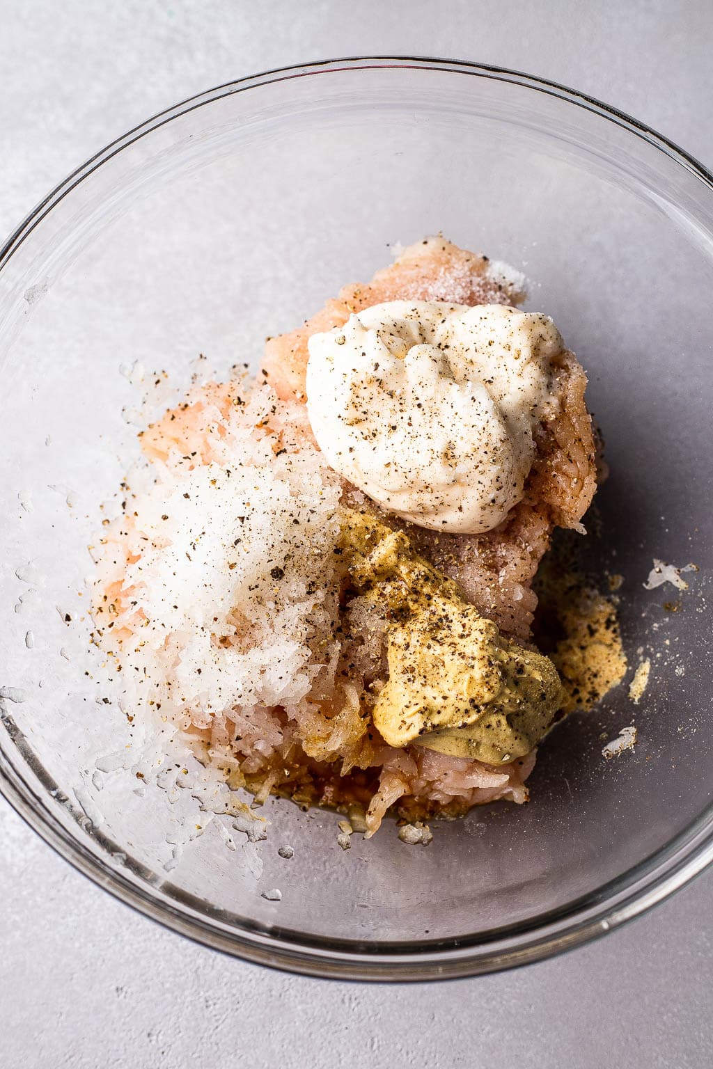 Chicken burger mixture in a bowl 