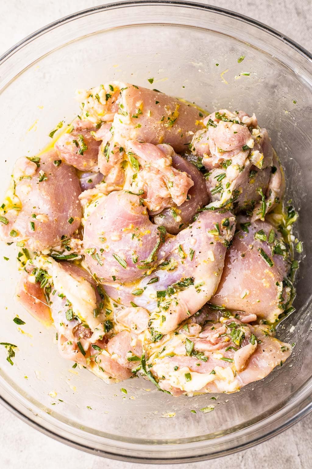 Chicken tights coated in a lemon marinade. 