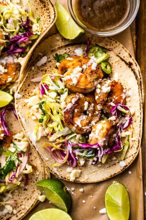 Shrimp tacos with slaw