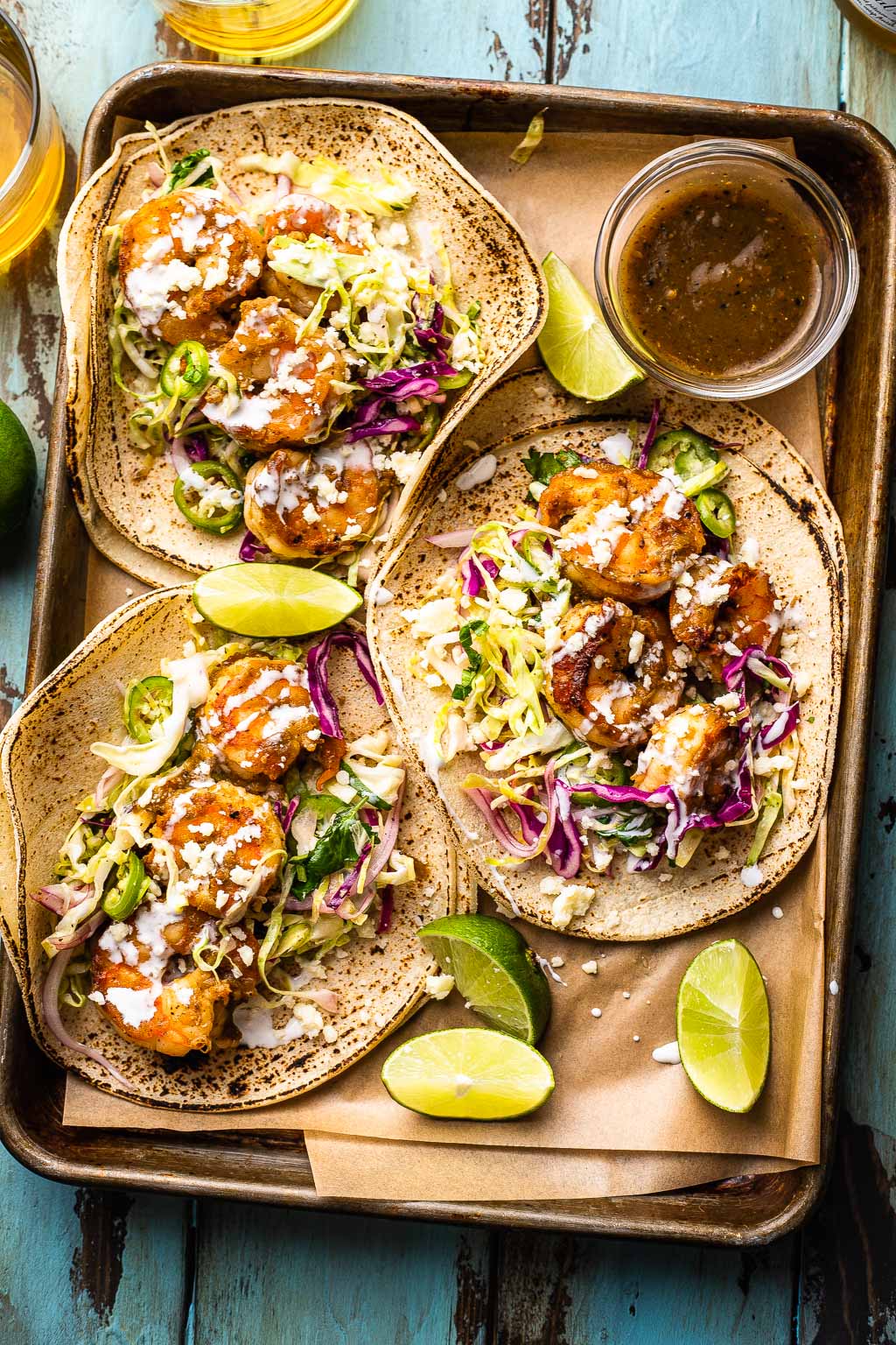 Shrimp tacos with slaw