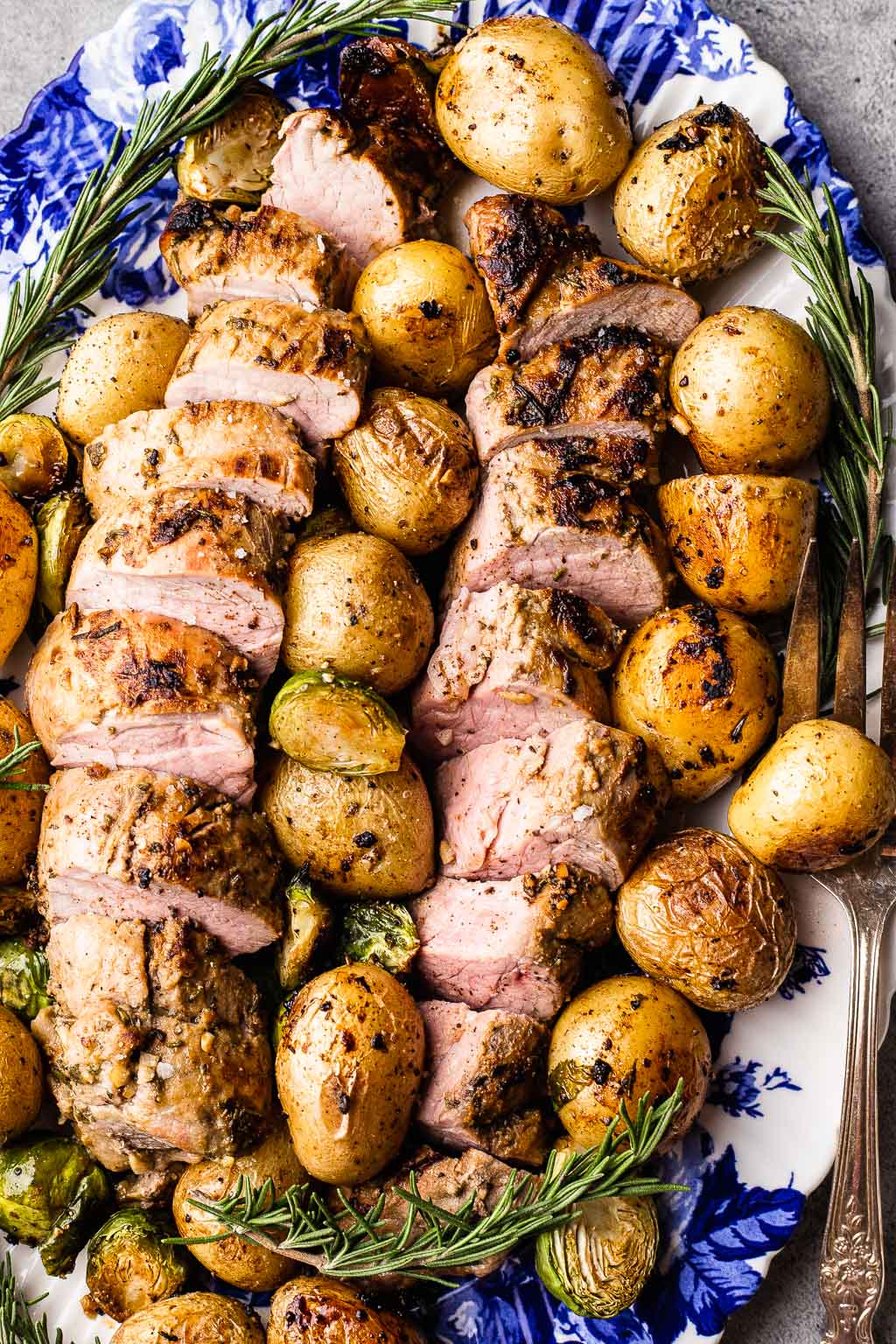 Roast pork tenderloin and potatoes