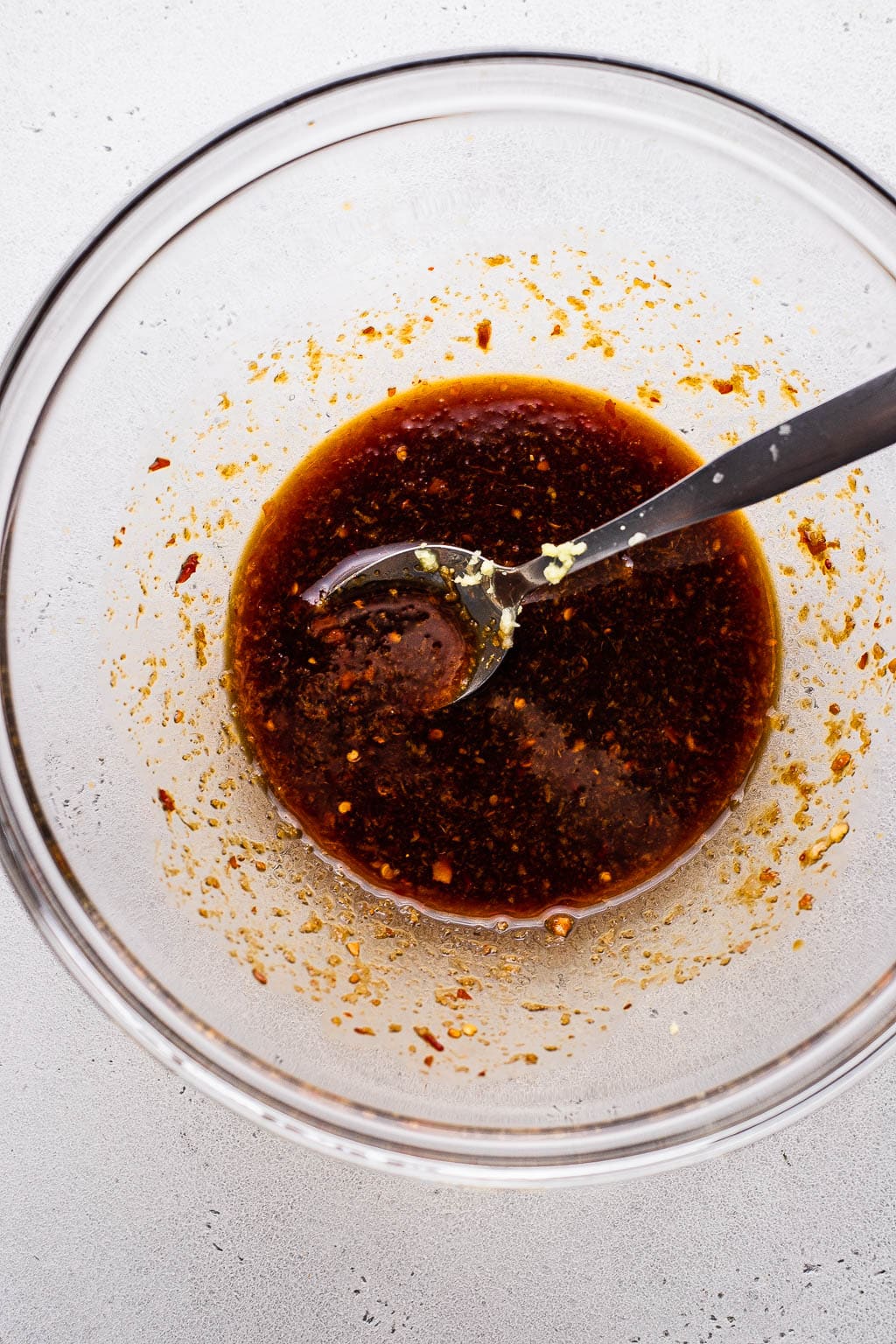 Spicy salmon marinade in a glass bowl