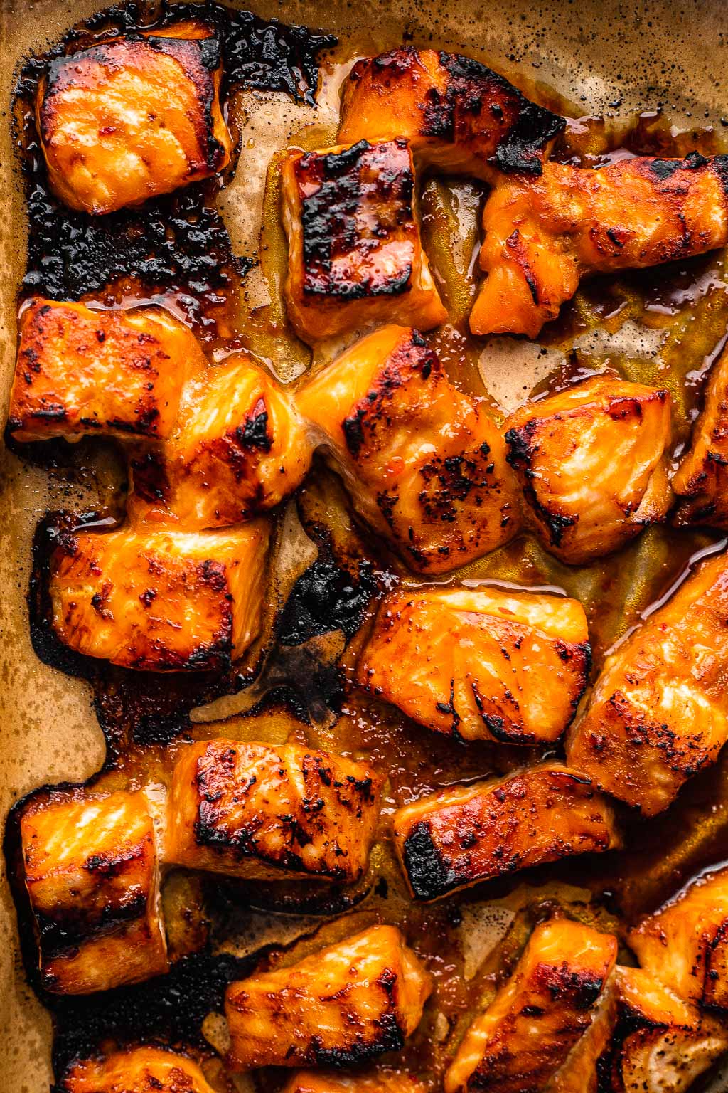 Baked salmon on a baking sheet 