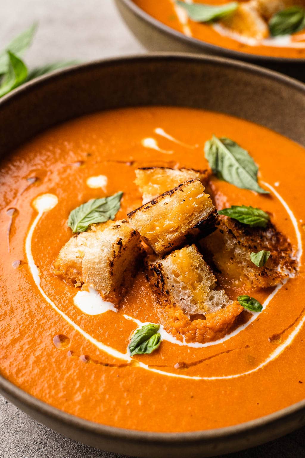 Classic Tomato Soup with Grilled Cheese Croutons