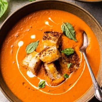 Classic Tomato Soup with Grilled Cheese Croutons
