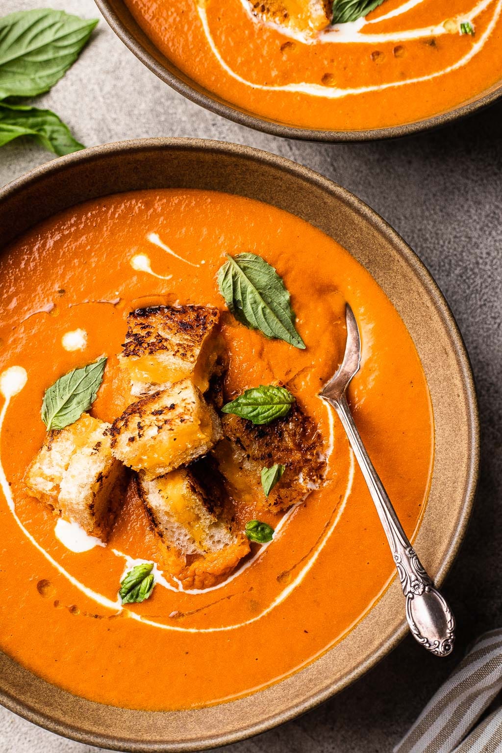 Classic Tomato Soup with Grilled Cheese Croutons