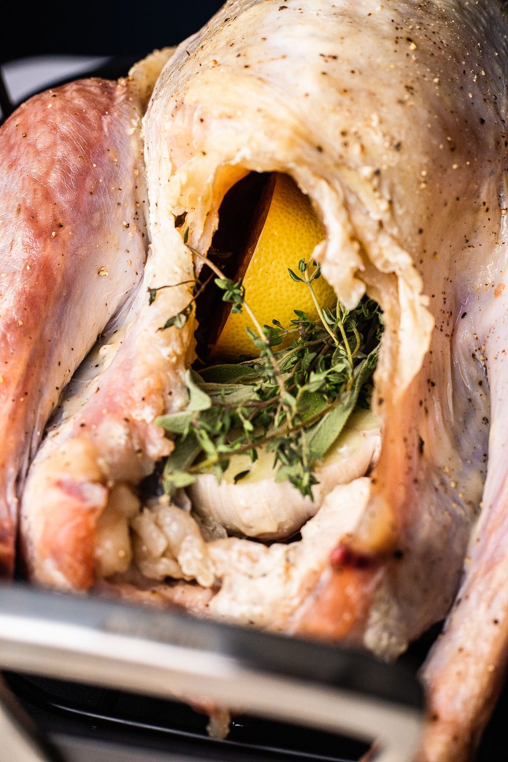 Aromatics stuffed inside turkey cavity