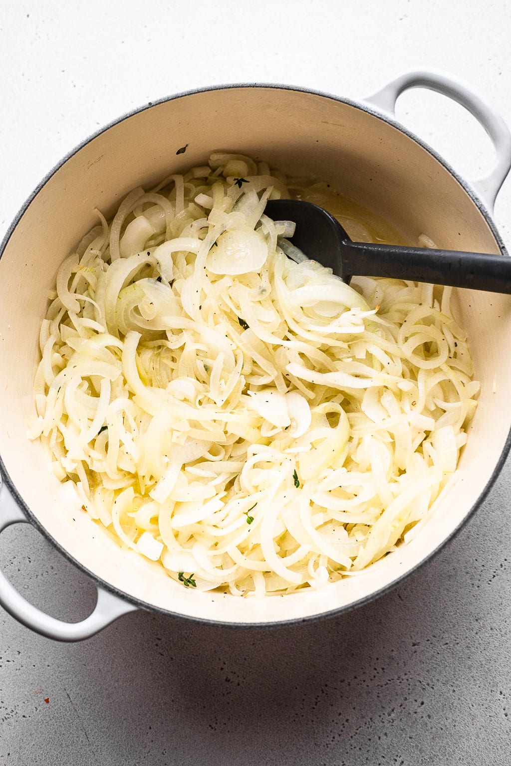 The start of caramelized onions for French onion soup
