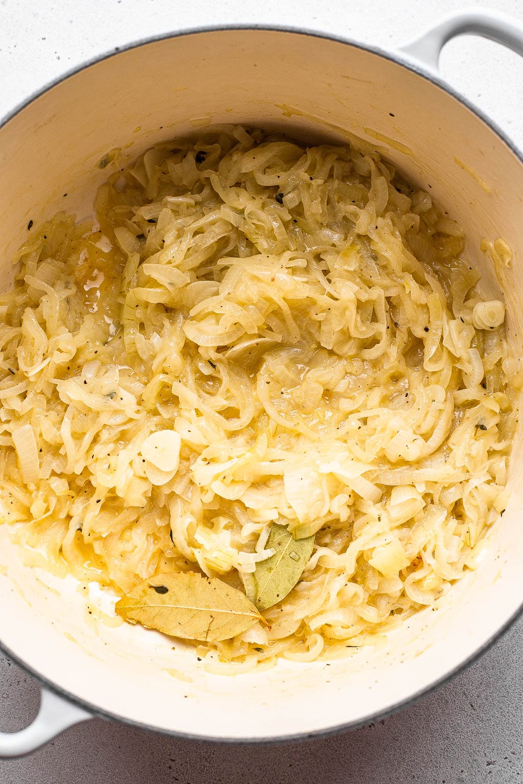 Halfway through the onion caramelization process