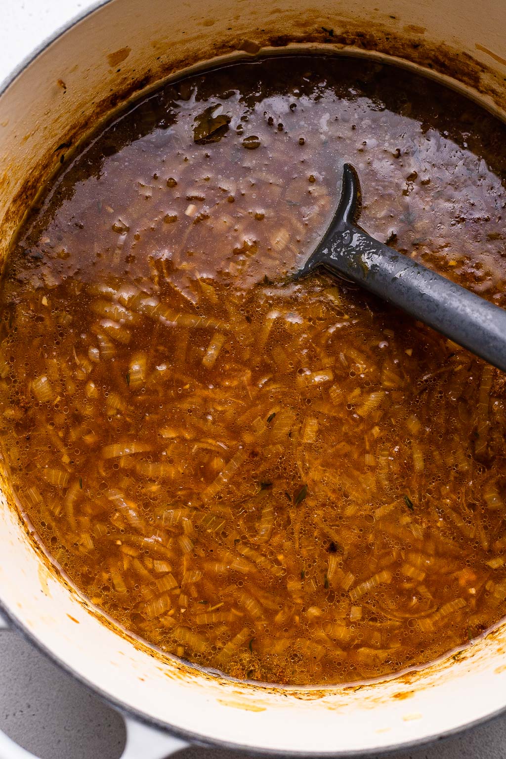 French onion soup in a dutch oven 
