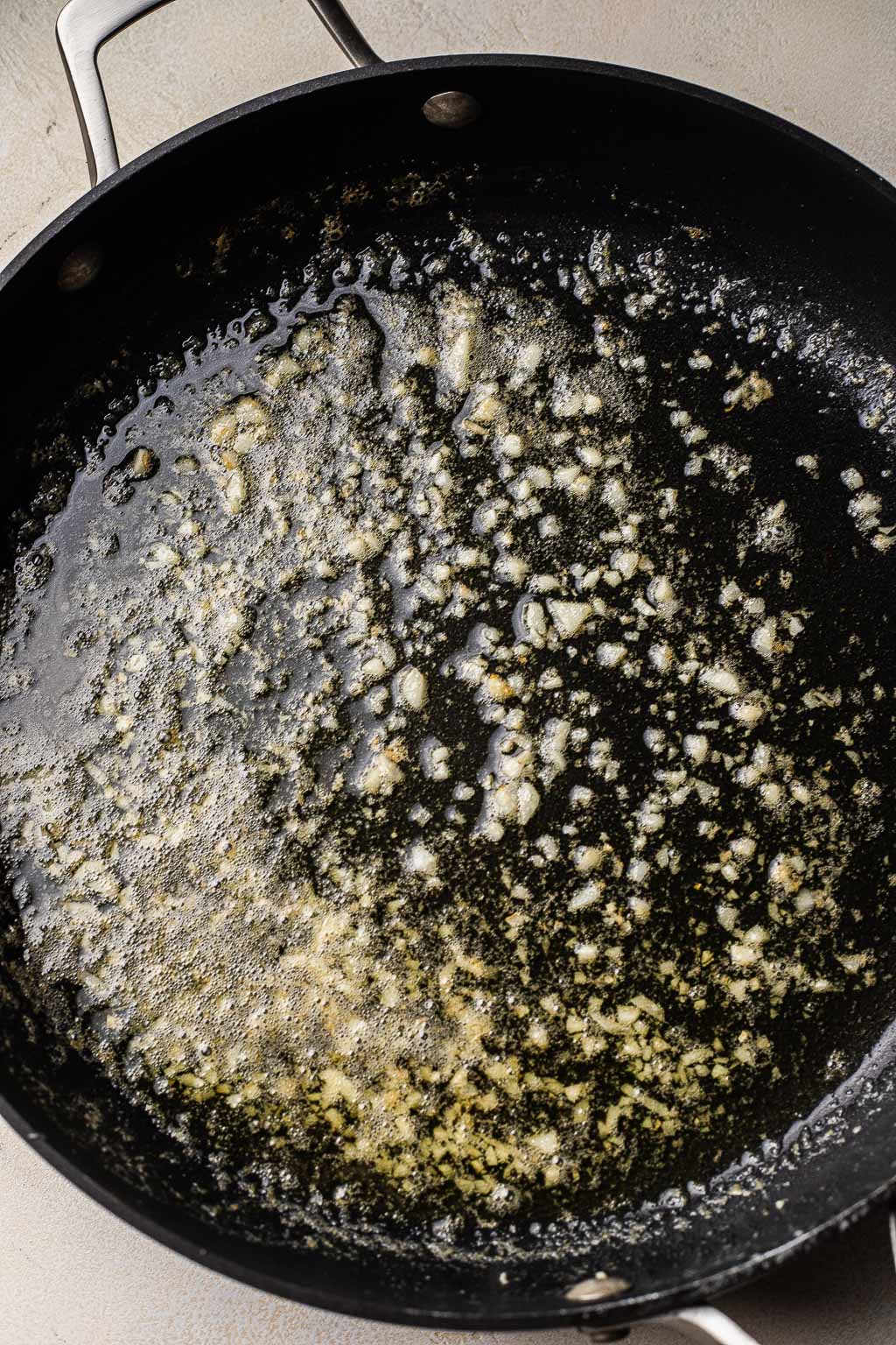 Garlic butter in a skillet 