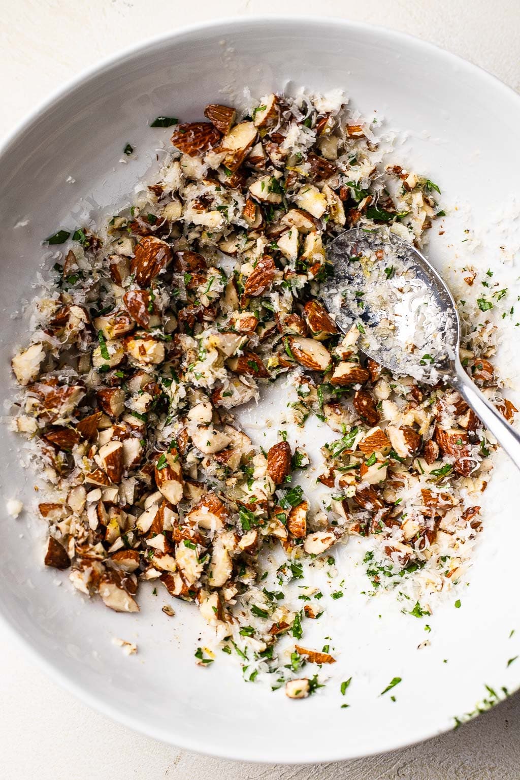 Almond gremolata in a bowl 